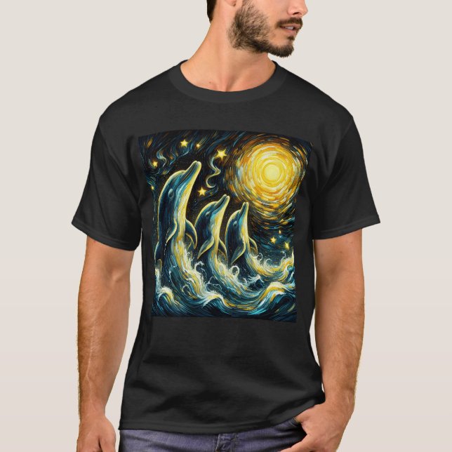 Starry Night Three Delphine Howling on Moon T-Shirt (Vorderseite)