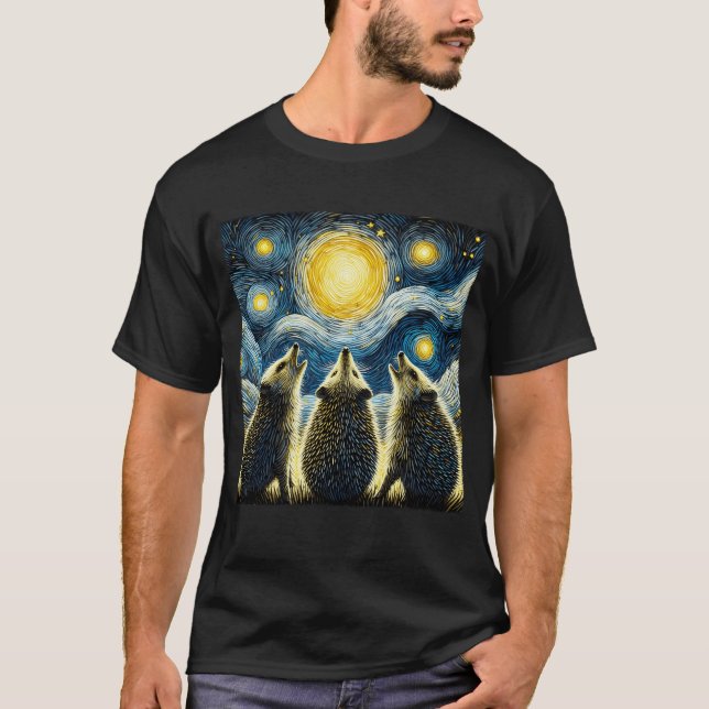 Starry Night Three Igels Howling at Moon Van T-Shirt (Vorderseite)