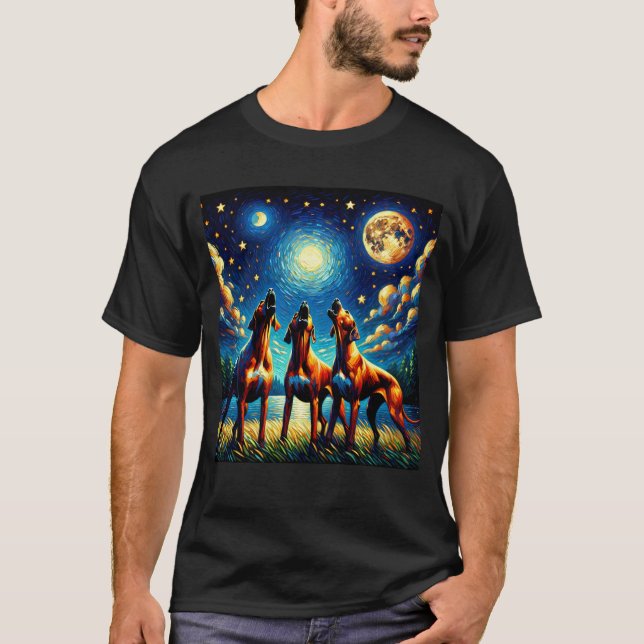 Starry Night Three Rhodesian Ridgebacks Howling T-Shirt (Vorderseite)