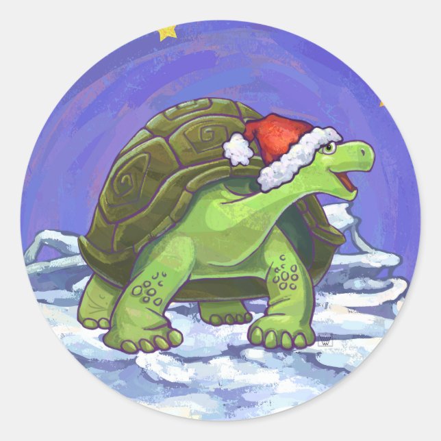 Starry Night Tortoise Weihnachten Runder Aufkleber (Vorderseite)