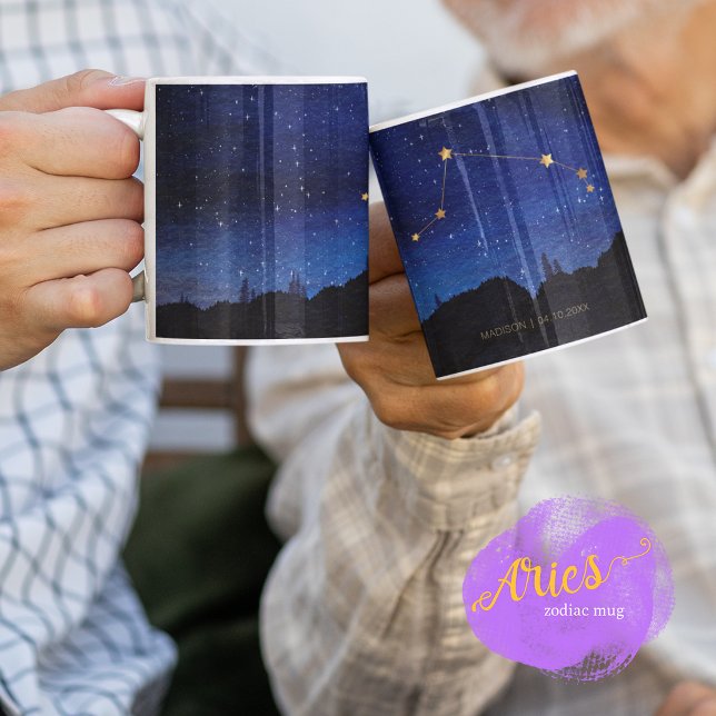 Starry Night Trees Gold Aries Zodiac Constellation Kaffeetasse (Von Creator hochgeladen)
