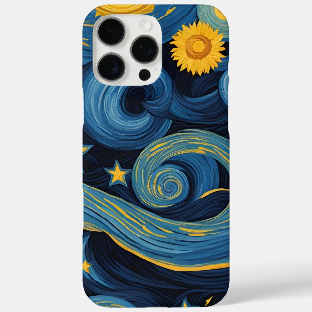 Starry Night trifft Sonnenblumenmuster iPhone 16 Pro Max Hülle (Rückseite)