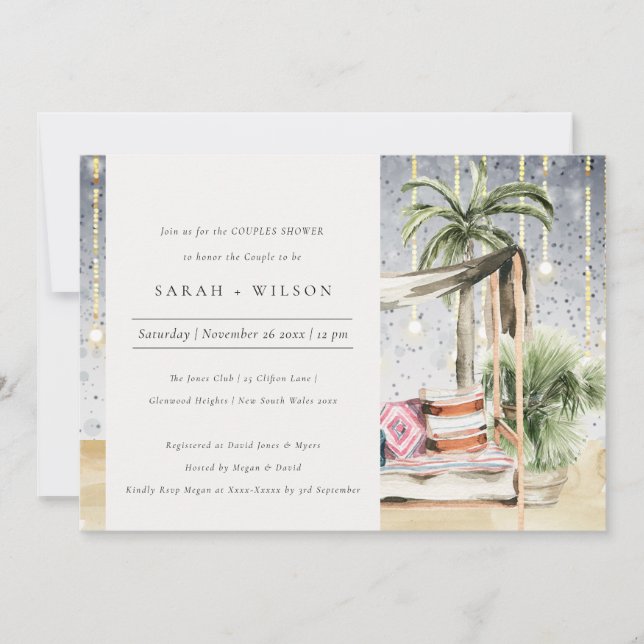 Starry Night Tropical Cabana Paare Dusche einladen Dankeskarte (Vorderseite)