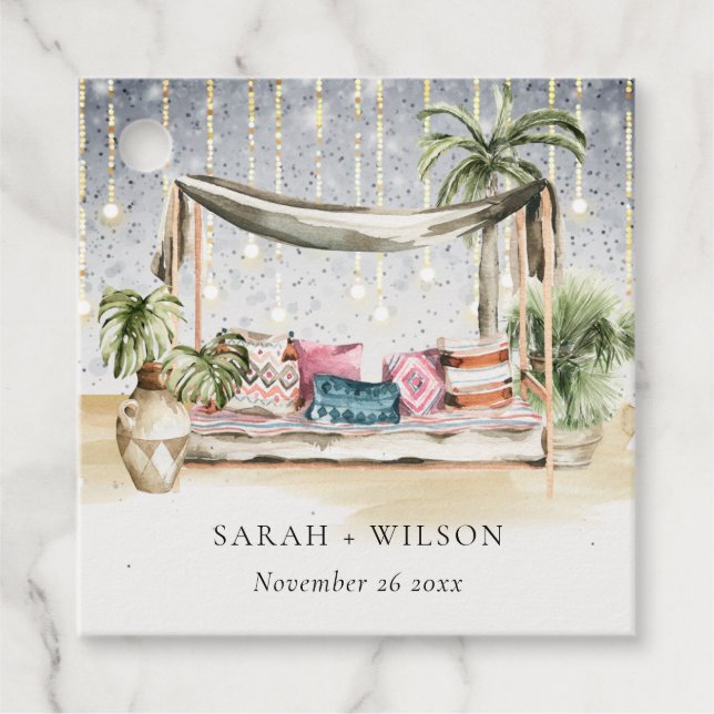 Starry Night Tropical Palm Beach Cabana Hochzeit Geschenkanhänger (Vorderseite)