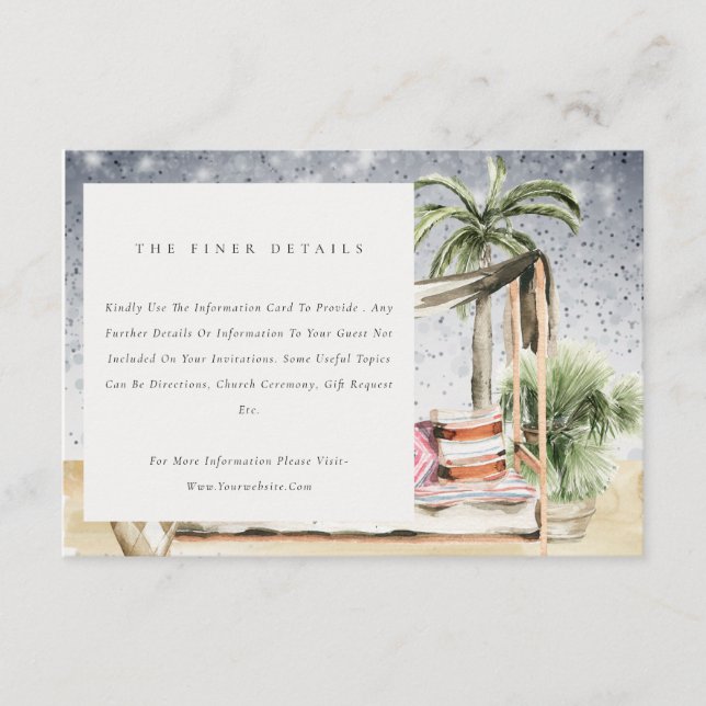 Starry Night Tropical Palm Cabana Hochzeitsdetails Begleitkarte (Vorderseite)
