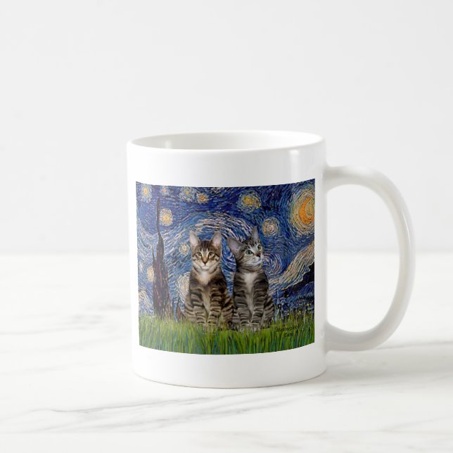 Starry Night - Two Tabby Tiger Cats Kaffeetasse (Rechts)
