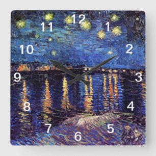 Starry Night über der Rhone, Vincent Van Gogh Quadratische Wanduhr