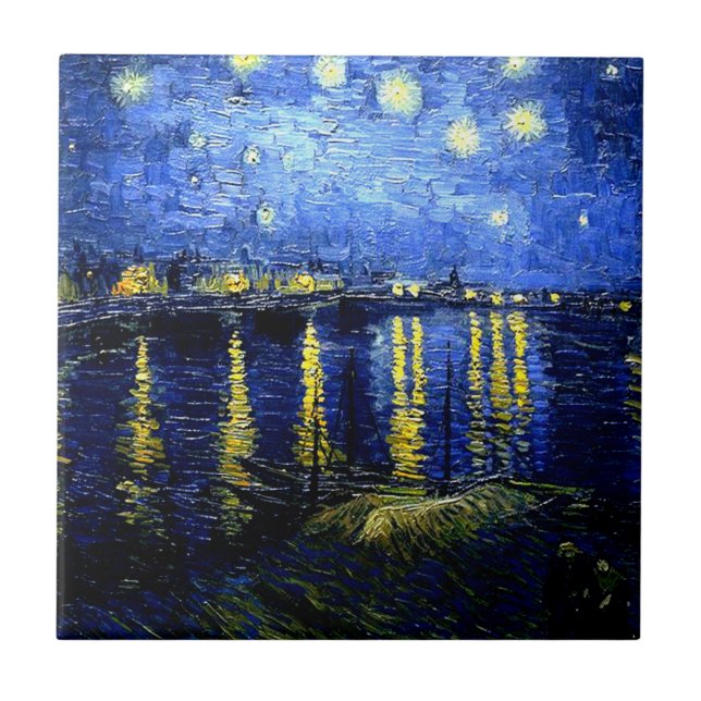 Starry Night über der Rhone von van Gogh Fliese (Vorderseite)