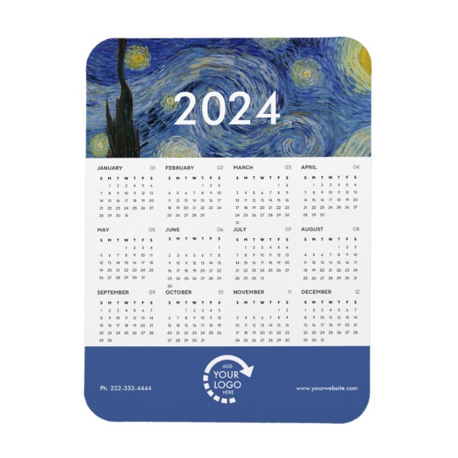 Starry Night Van Gogh Business Logo 2024 Kalender Magnet (Vertikal)