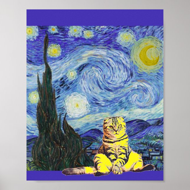 Starry Night, Van Gogh, Cat Art Parody Poster (Vorne)