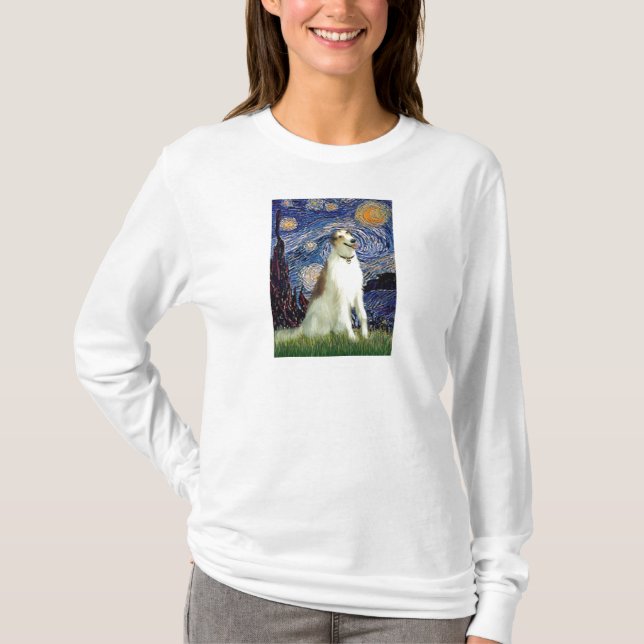 Starry Night (Vertikal) - Borzoi T-Shirt (Vorderseite)