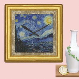 Starry Night, Vincent Van Gogh, Gerahmte Leinwand Quadratische Wanduhr