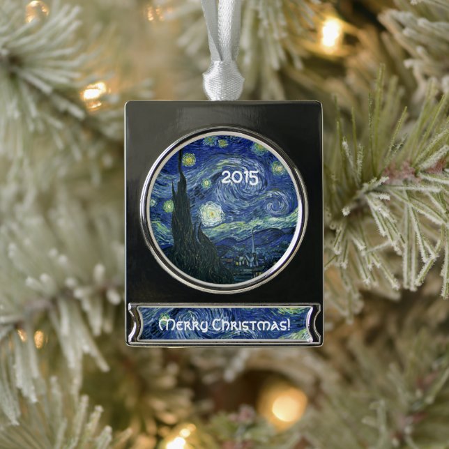 Starry Night Vincent van Gogh Kunstmalerei Banner-Ornament Silber (Baum)