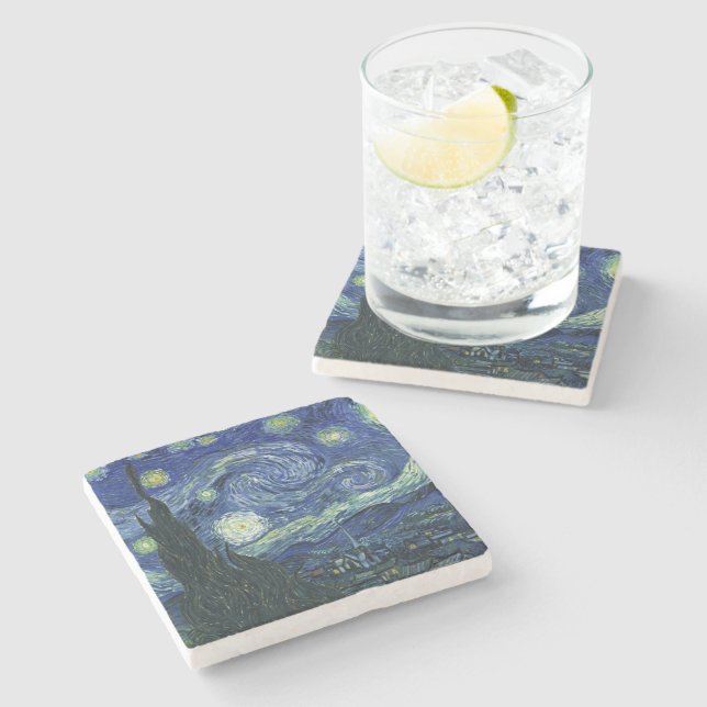 Starry Night Vincent van Gogh Kunstmalerei Steinuntersetzer (Seitenansicht)