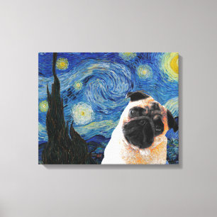 Starry Night Vincent Van Gogh Niedlicher Mops Hund Leinwanddruck