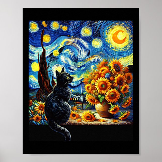Starry Night Vincent Van Gogh Sunflowers Cat Lover Poster (Vorne)