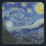 "Starry Night" von Van Gogh Quadratischer Aufkleber<br><div class="desc">Dieses Design zeichnet sich durch eine hochauflösende,  unveränderte und unbearbeitete Reproduktion von Van Goghs berühmtem "Starry Night" Gemälde aus.</div>