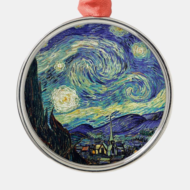 Starry Night von van Gogh Silbernes Ornament (Vorne)
