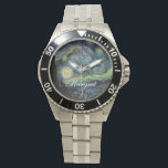 Starry Night von Vincent van Gogh. Armbanduhr<br><div class="desc">Starry Night von Vincent van Gogh. Die berühmteste Kunst, Impressionismus, LandschaftsÖlmalerei. Lieblings und geliebt von vielen Menschen. Eine wunderschöne blaue Sternennacht mit gelben Fantasiestars aus Hoffnung und Freude.</div>