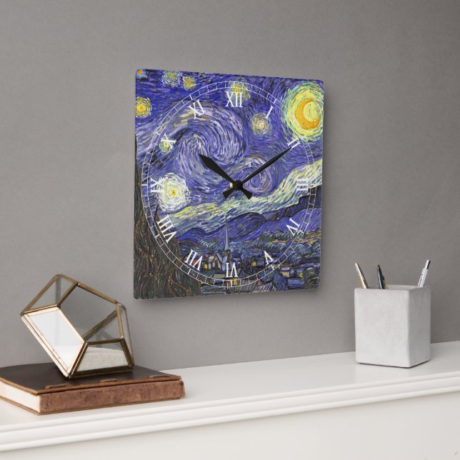 Starry Night von Vincent van Gogh Quadratische Wanduhr (Büro)
