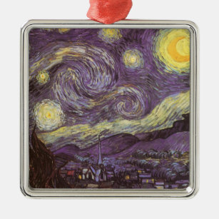 Starry Night von Vincent van Gogh, Vintage Kunst Silbernes Ornament