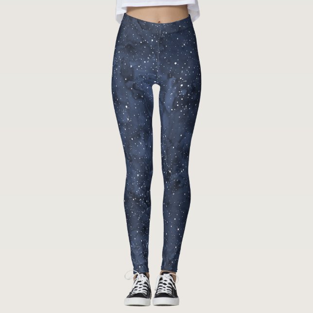 Starry Night Watercolor Sky Leggings (Vorderseite)