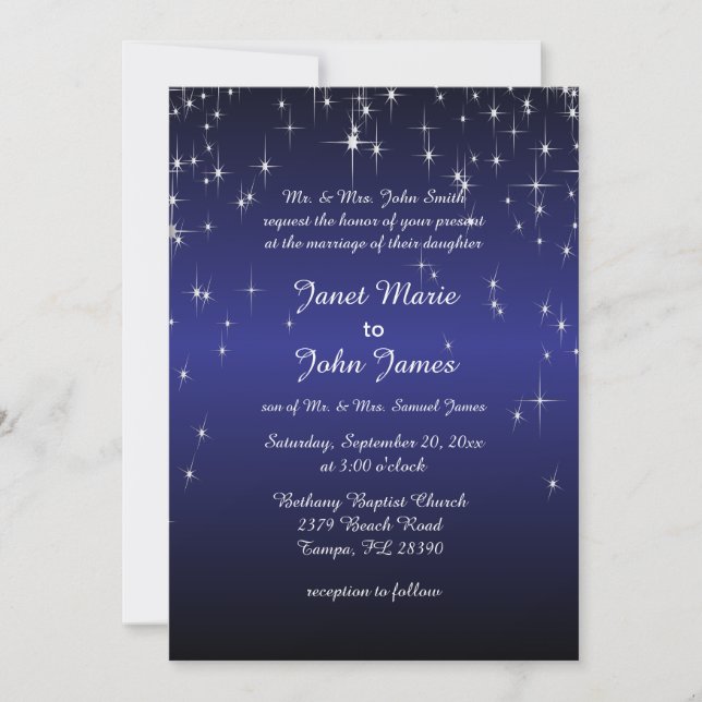 Starry Night Wedding in Dark Blue Einladung (Vorderseite)