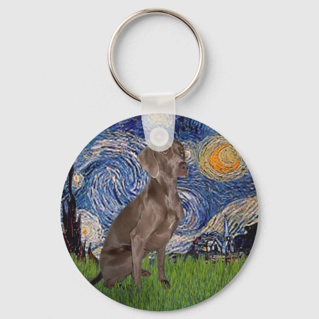 Starry Night - Weimaraner (Z) Schlüsselanhänger (Vorderseite)