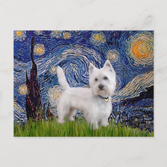 Starry Night - Westie 10 (L) Postkarte (Vorderseite)