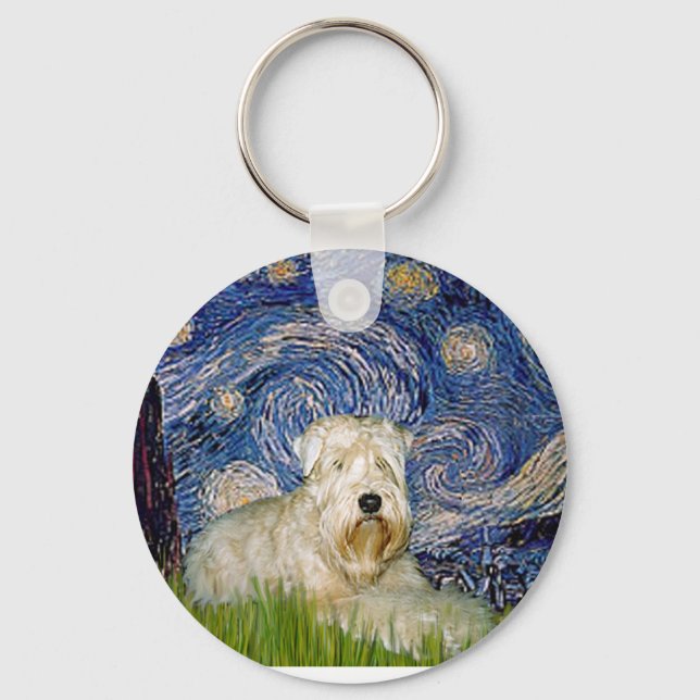 Starry Night - Wheaten Terrier 1 Schlüsselanhänger (Vorderseite)