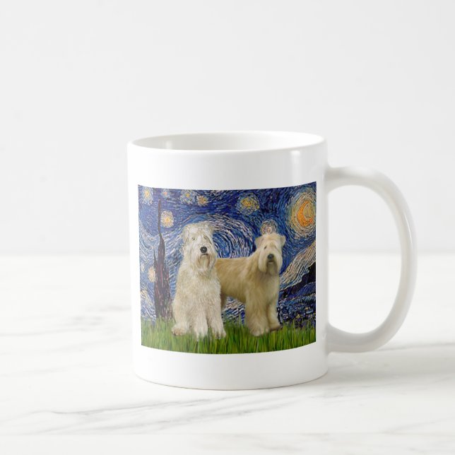 Starry Night - Wheaten Terriers (zwei) Kaffeetasse (Rechts)