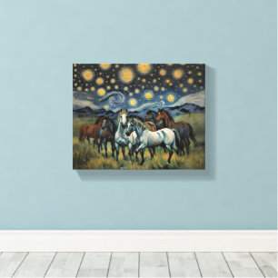 Starry Night Wild Horses Leinwanddruck