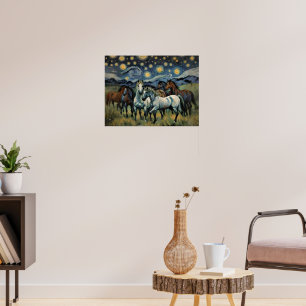 Starry Night Wild Horses Poster
