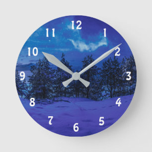 Starry night with full moon in forest runde wanduhr