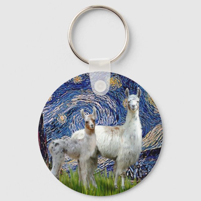 Starry Night with Two Llamas Schlüsselanhänger (Vorderseite)