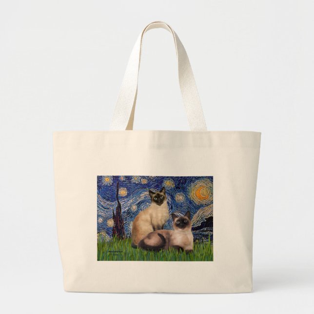Starry Night - Zwei Siamkatzen (Choc Pt. Jumbo Stoffbeutel (Vorne)