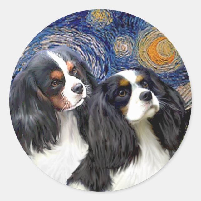 Starry Night - Zwei Tri Cavaliers Runder Aufkleber (Vorderseite)