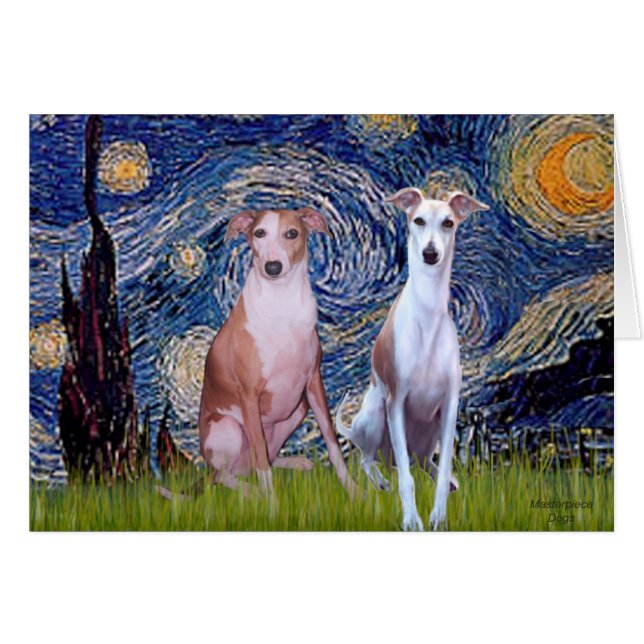 Starry Night - Zwei Whippets (Vorderseite (Horizontal))