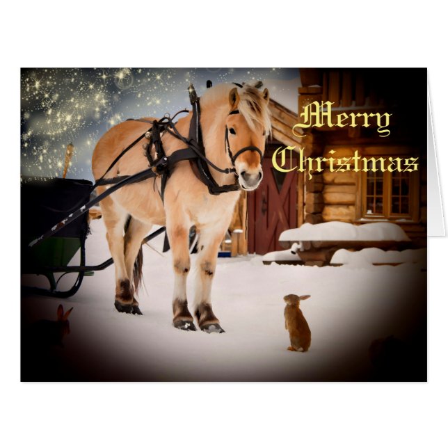 Starry Noël nuit à la ferme avec cheval (Devant horizontal)