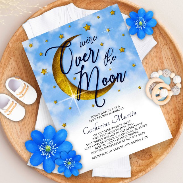 Starry Over the Moon Blue Gold Baby Boy Dusche Einladung (Von Creator hochgeladen)