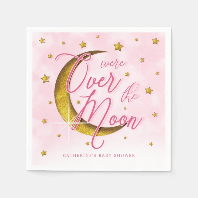 Starry Over the Moon Pink Gold Baby Dusche Napkins Serviette (Vorderseite)