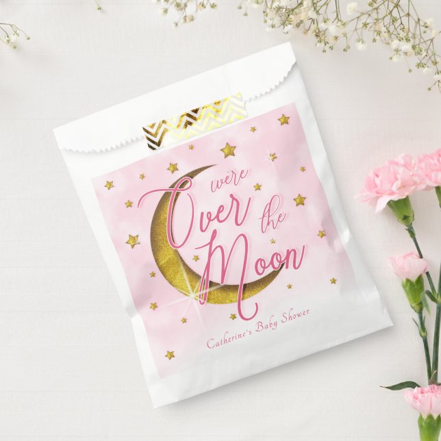 Starry Over the Moon Pink Gold Baby Girl Dusche Geschenktütchen (Versiegelt)