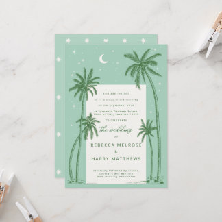 Starry Palm Trees Green boho Hochzeitseinladung Einladung