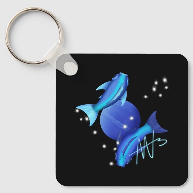 Starry Pisces Neptune Zodiac Metal Schlüsselanhänger (Vorderseite)