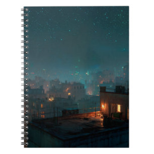 Starry Rooftop City Night Notebook Notizblock