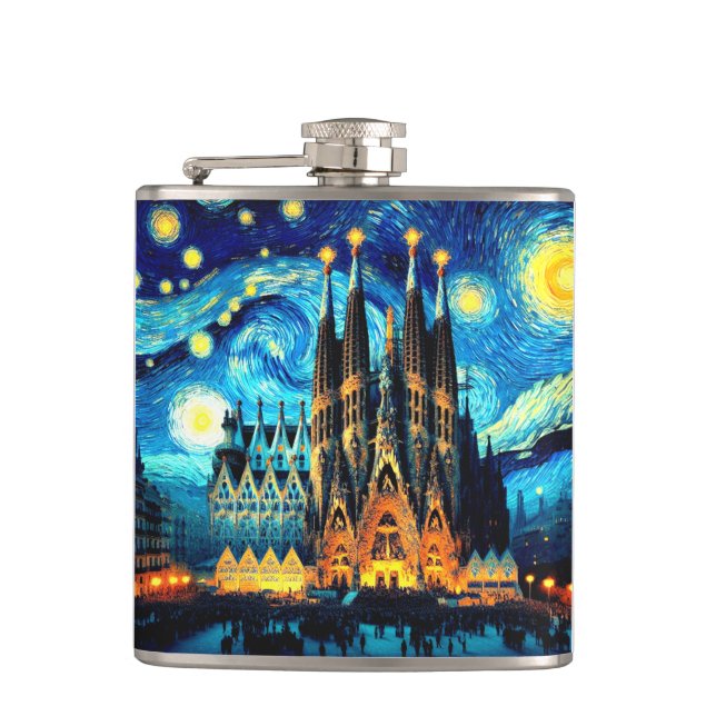 Starry Sagrada Familia Barcelona Flachmann (Vorderseite)