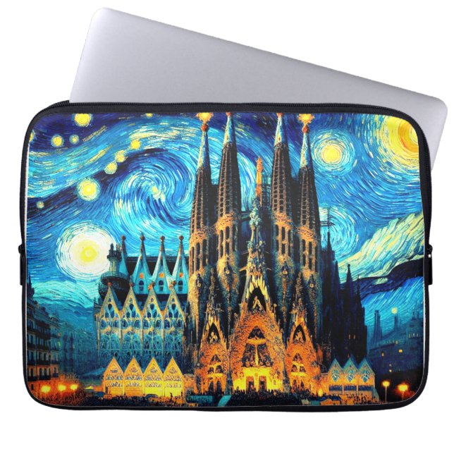 Starry Sagrada Familia Barcelona Laptopschutzhülle (Vorderseite)