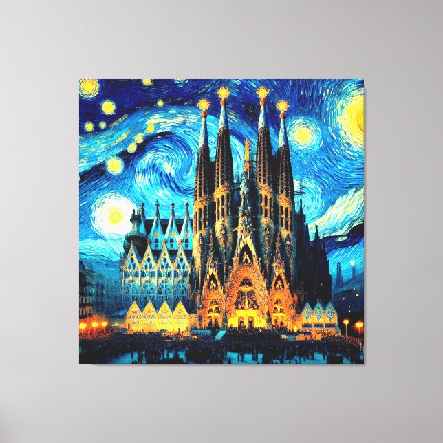 Starry Sagrada Familia Barcelona Leinwanddruck (Vorderseite)