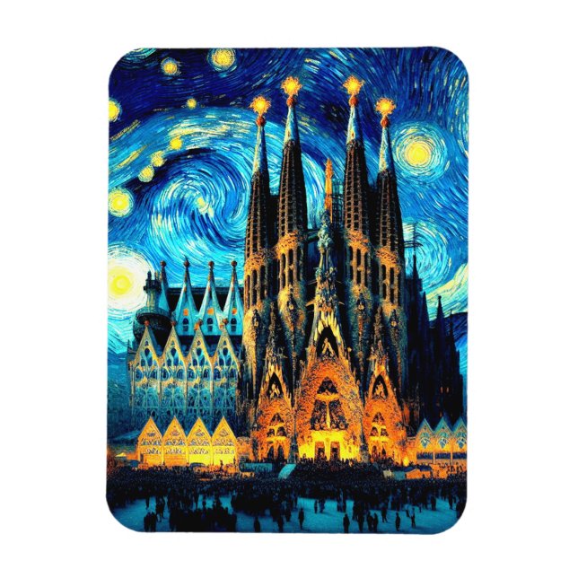 Starry Sagrada Familia Barcelona Magnet (Vertikal)