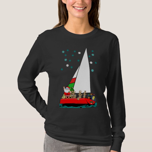Starry Santa Sailing auf dem Weihnachtsschwarzen T T-Shirt (Vorderseite)